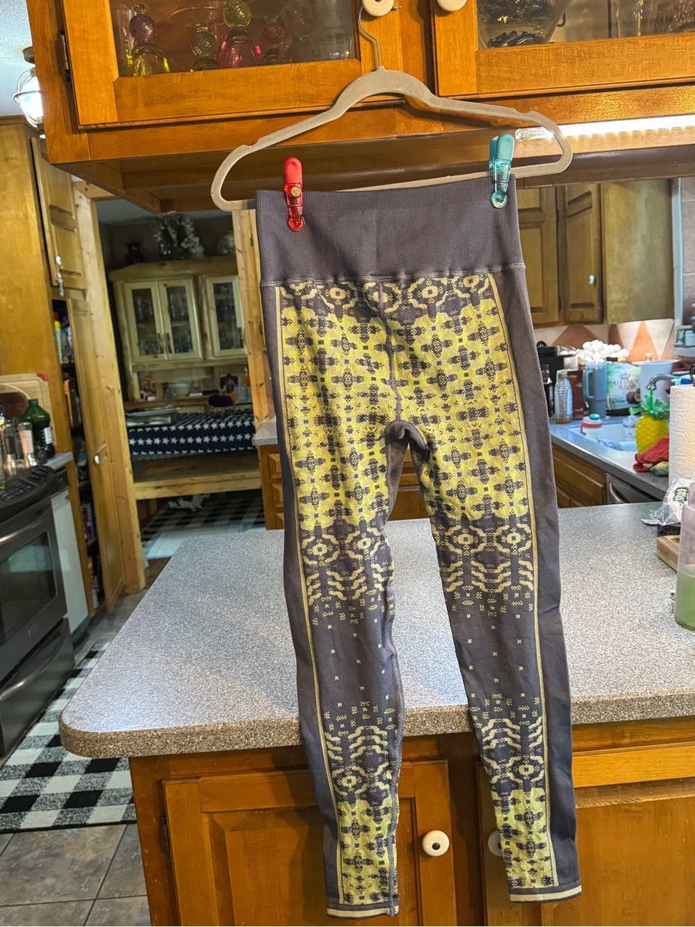 Free People Leggings in Yellow and Gray Pattern